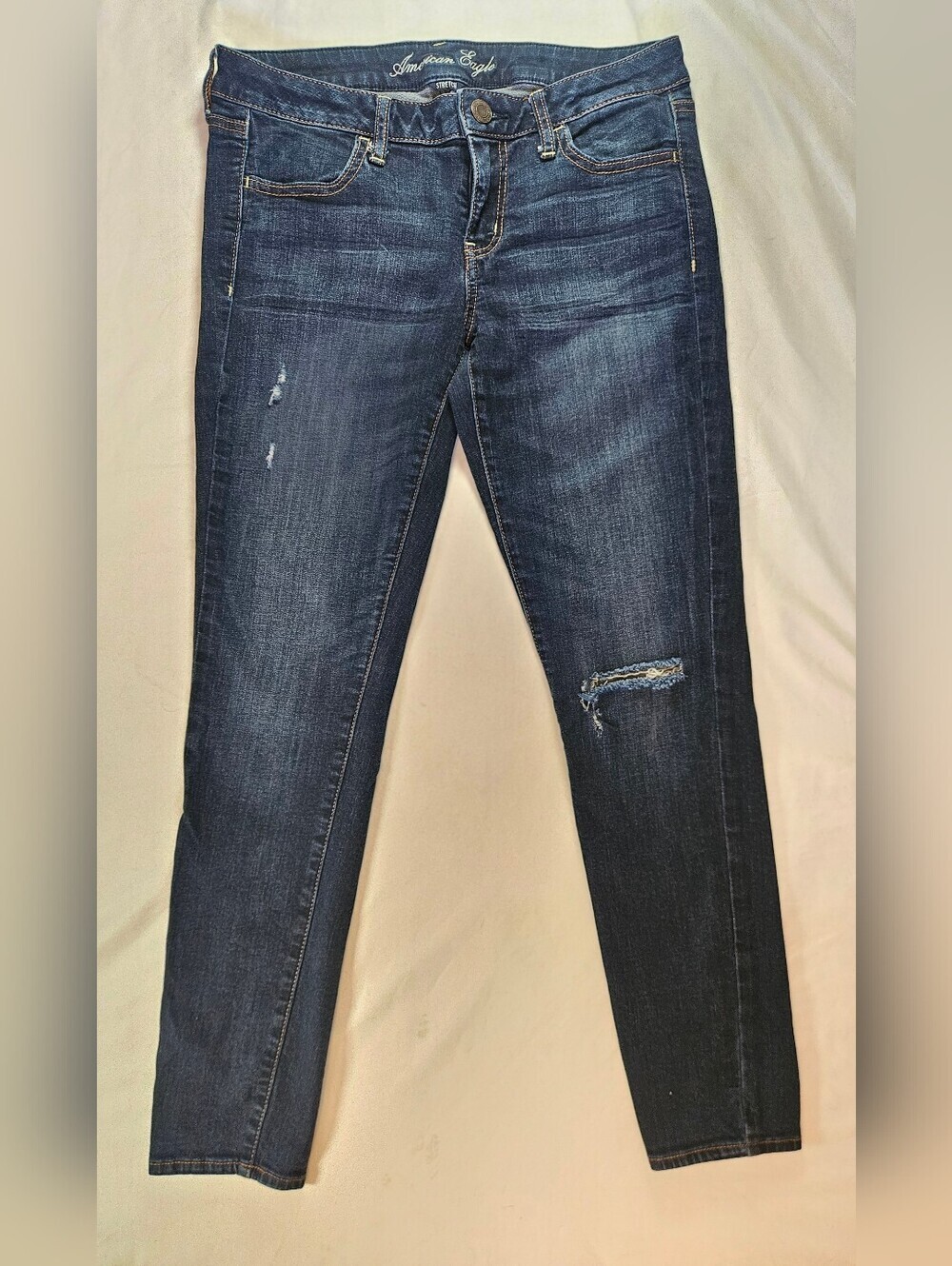 American Eagle Womens Dark Wash Blue Distressed Jegging Skinny Jeans Size 12